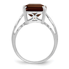 Sterling Silver Rhodium Smoky Quartz Ring - 10