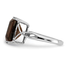 Sterling Silver Rhodium Smoky Quartz Ring - 10