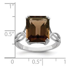 Sterling Silver Rhodium Smoky Quartz Ring - 5