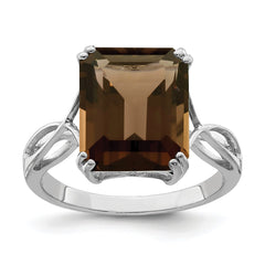 Sterling Silver Rhodium Smoky Quartz Ring - 7