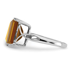 Sterling Silver Rhodium Whiskey Quartz Ring - 6
