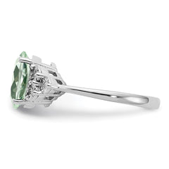 Sterling Silver Rhodium Diam. & Green Quartz Ring - 3