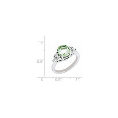Sterling Silver Rhodium Diam. & Green Quartz Ring - 3