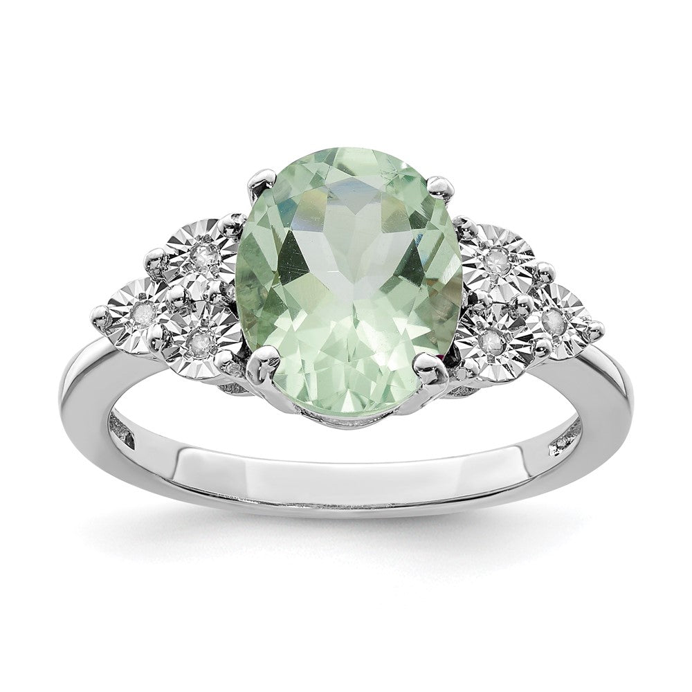 Sterling Silver Rhodium Diam. & Green Quartz Ring - 3