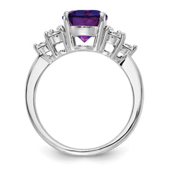 Sterling Silver Rhodium-plated Diamond & Amethyst Ring - 4
