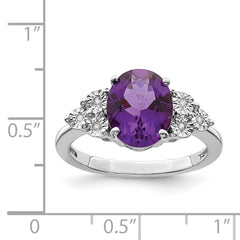 Sterling Silver Rhodium-plated Diamond & Amethyst Ring - 4