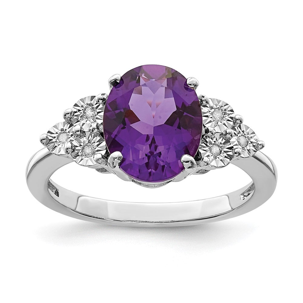 Sterling Silver Rhodium-plated Diamond & Oval Amethyst Ring - 2