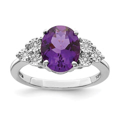 Sterling Silver Rhodium-plated Diamond & Amethyst Ring - 4