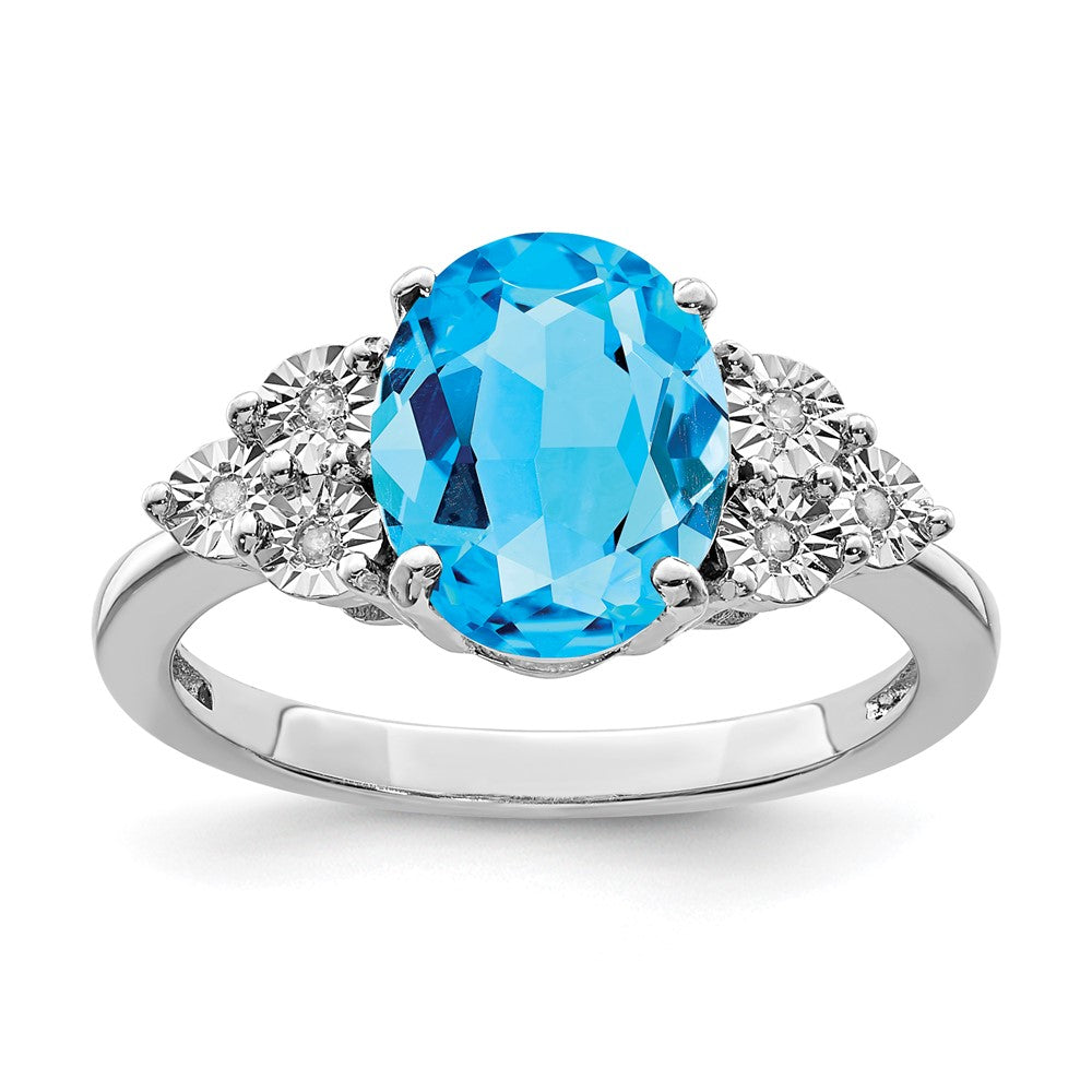 Sterling Silver Rhodium Diam. & Blue Topaz Ring - 3