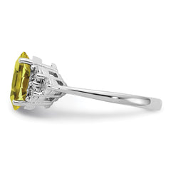 Sterling Silver Rhodium Diam. & Lemon Quartz Ring - 5