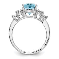 Sterling Silver Rhodium Diam. & Sky Blue Topaz Ring - 14