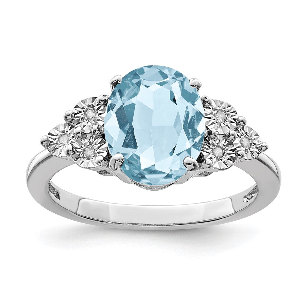 Sterling Silver Rhodium Diam. & Sky Blue Topaz Ring - 16
