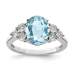 Sterling Silver Rhodium Diam. & Sky Blue Topaz Ring - 8