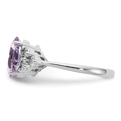 Sterling Silver Rhodium Diam. & Pink Quartz Ring - 4