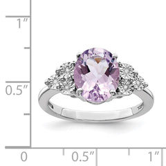 Sterling Silver Rhodium Diam. & Pink Quartz Ring - 3