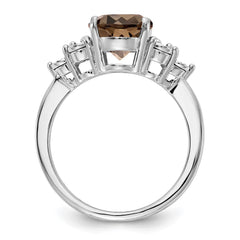 Sterling Silver Rhodium Diam. & Smoky Quartz Ring - 11