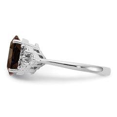Sterling Silver Rhodium Diam. & Smoky Quartz Ring - 14