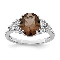 Sterling Silver Rhodium Diam. & Smoky Quartz Ring - 14