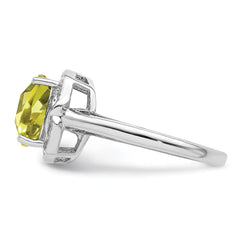 Sterling Silver Rhodium Diam. & Checker-Cut Lemon Quartz Ring - 4