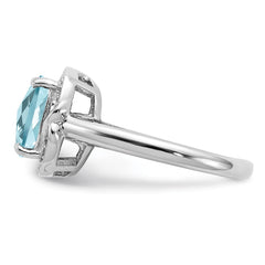 Sterling Silver Rhodium Diam. & Checker-Cut Sky Blue Topaz Ring - 7