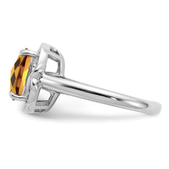 Sterling Silver Rhodium Diam. & Checker-Cut Whiskey Quartz Ring - 5