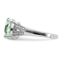 Sterling Silver Rhodium Diam. & Green Quartz Ring - 9