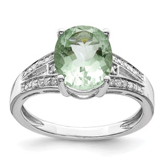 Sterling Silver Rhodium Diam. & Green Quartz Ring - 8