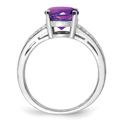Sterling Silver Rhodium-plated Diamond & Amethyst Ring - 9