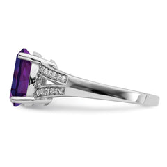 Sterling Silver Rhodium-plated Diamond & Amethyst Ring - 6