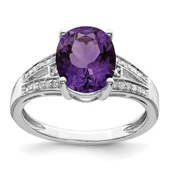 Sterling Silver Rhodium-plated Diamond & Amethyst Ring - 9