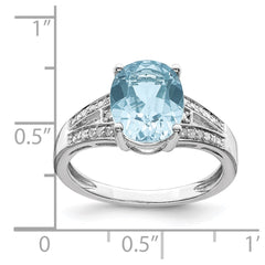 Sterling Silver Rhodium Diam. & Sky Blue Topaz Ring - 4