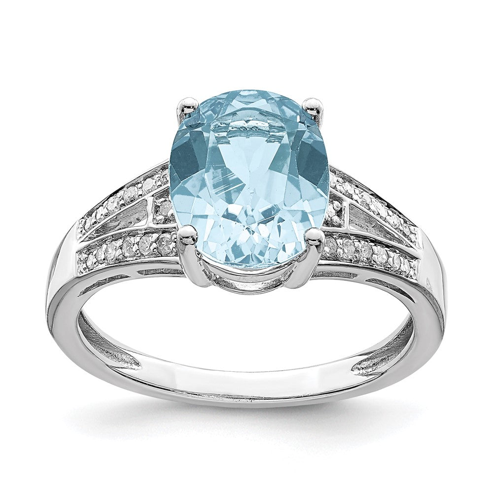 Sterling Silver Rhodium Diam. & Sky Blue Topaz Ring - 26