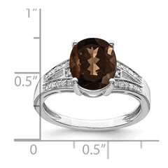 Sterling Silver Rhodium Diam. & Smoky Quartz Ring - 31