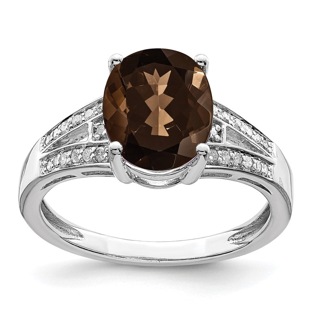 Sterling Silver Rhodium Diam. & Smoky Quartz Ring - 31