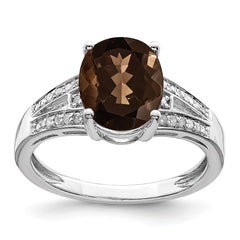 Sterling Silver Rhodium Diam. & Smoky Quartz Ring - 32