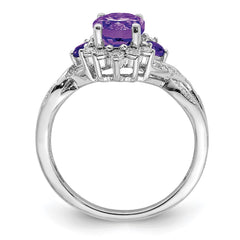 Sterling Silver Rhodium-plated Diamond & Oval Amethyst Ring - 3