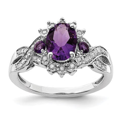 Sterling Silver Rhodium-plated Diamond & Amethyst Ring - 29