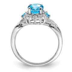 Sterling Silver Rhodium Diam. & Blue Topaz Ring - 11