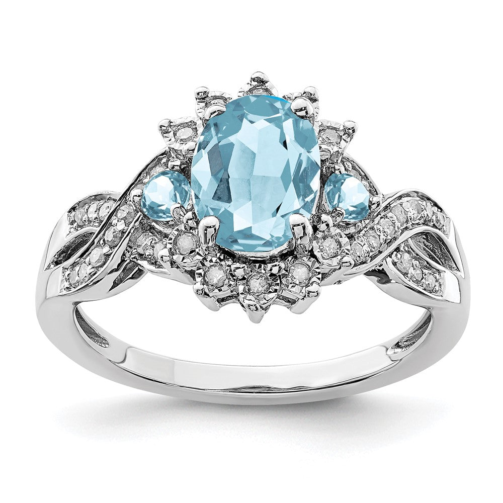 Sterling Silver Rhodium Diam. & Sky Blue Topaz Ring - 30