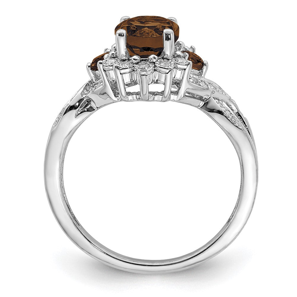 Sterling Silver Rhodium Diam. & Smoky Quartz Ring - 40