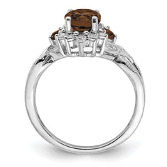 Sterling Silver Rhodium Diam. & Smoky Quartz Ring - 40