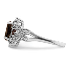 Sterling Silver Rhodium Diam. & Smoky Quartz Ring - 16