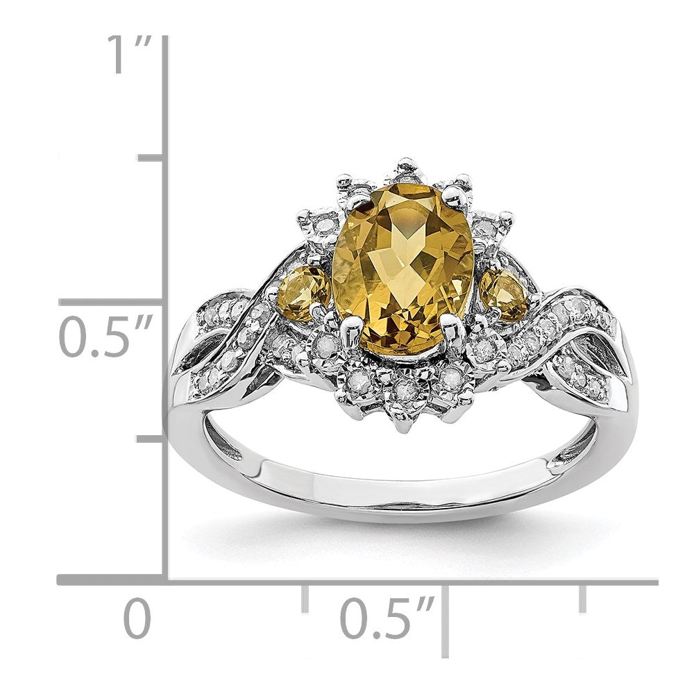 Sterling Silver Rhodium Diam. & Whiskey Quartz Ring - 8
