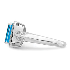 Sterling Silver Rhodium Blue Topaz & Diam. Ring - 9