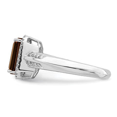 Sterling Silver Rhodium Diam. & Smoky Quartz Ring - 10