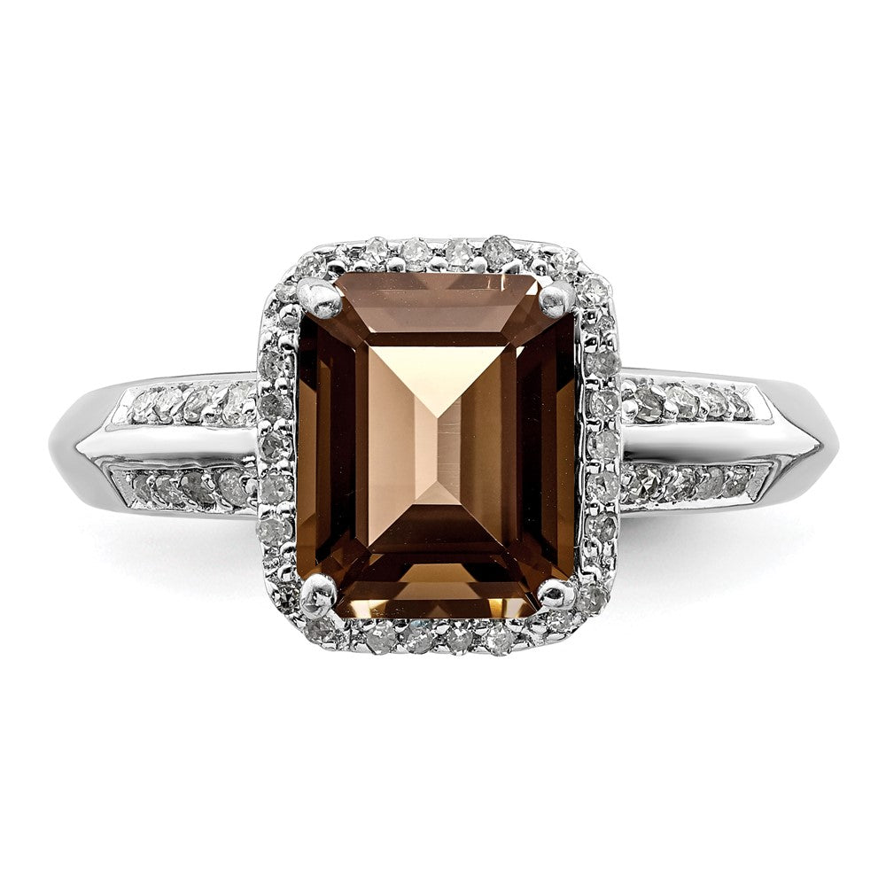 Sterling Silver Rhodium Diam. & Smoky Quartz Ring - 44
