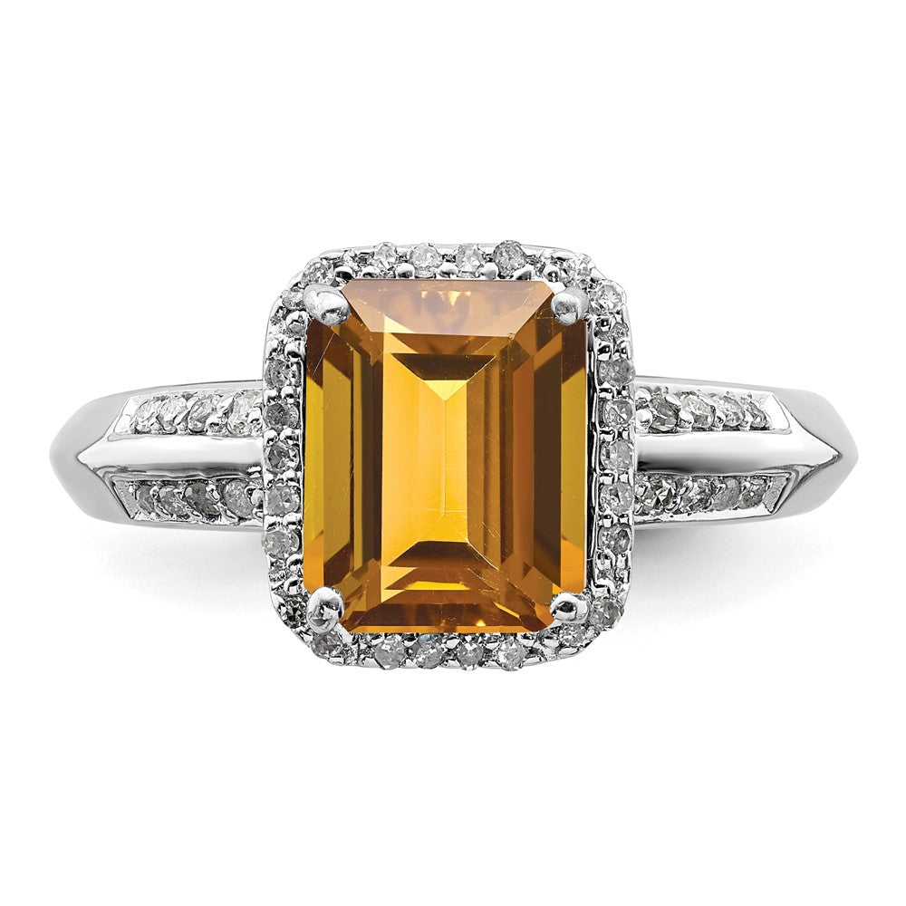 Sterling Silver Rhodium Diam. & Whiskey Quartz Ring - 9