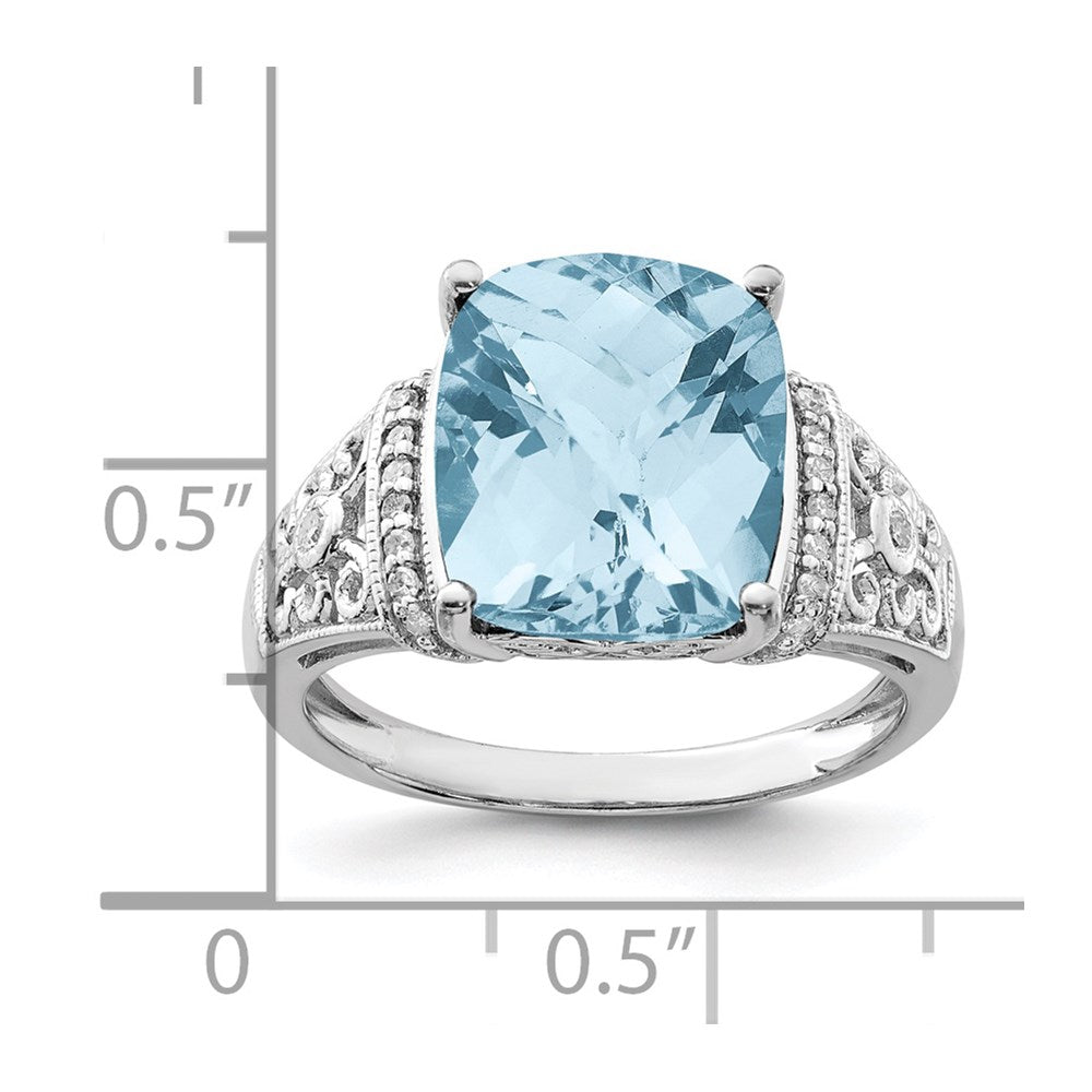 Sterling Silver Rhodium Diam. & Checker-Cut Sky Blue Topaz Ring - 12