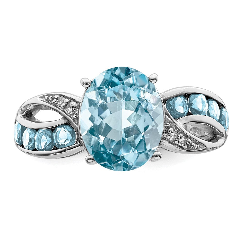 Sterling Silver Rhodium Diam. & Sky Blue Topaz Ring - 35