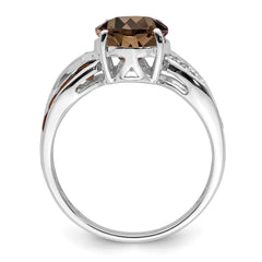 Sterling Silver Rhodium Diam. & Smoky Quartz Ring - 3